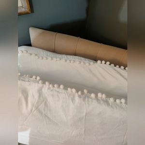 King Size Pillow Case White with Pom Poms